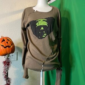 Handmade deconstructed long sleeve ribbed Frankenstein shirt